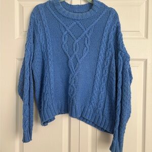 aerie Blue Cable-Knit Crewneck Sweater